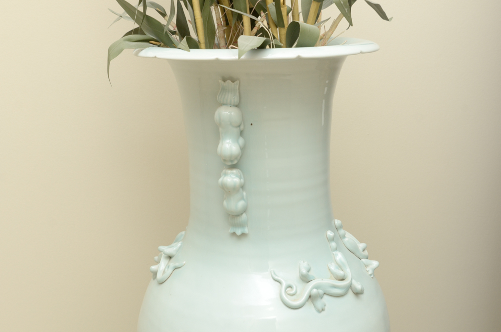 Chinese Celedon-Style Floor Vase on Stand