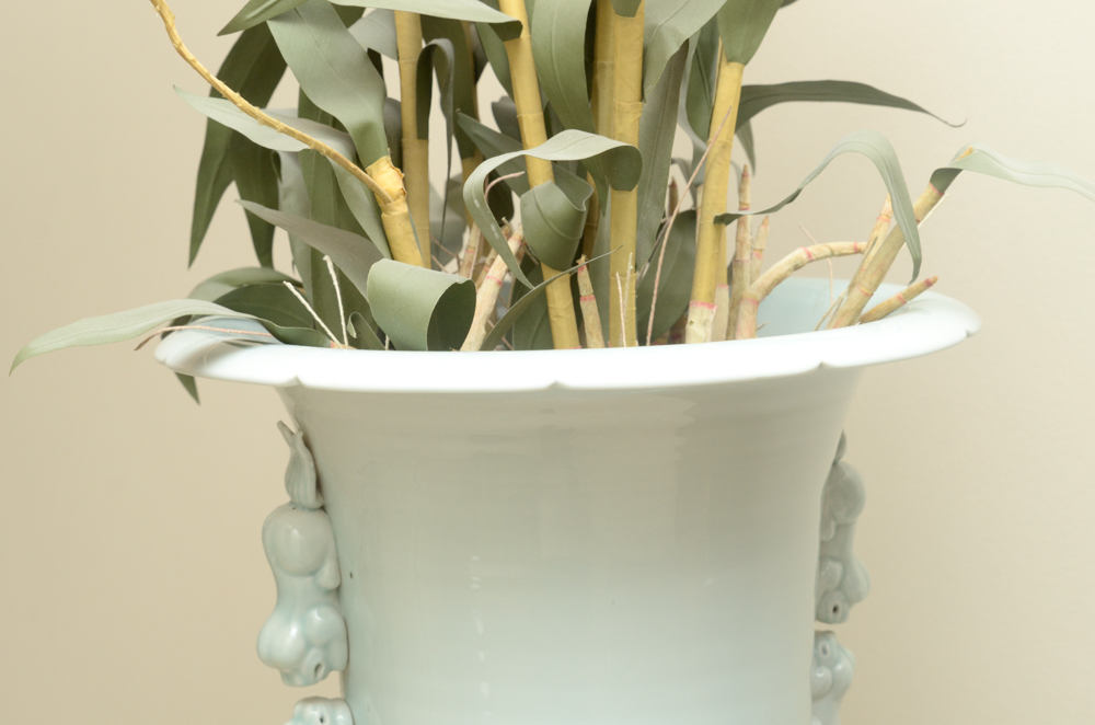 Chinese Celedon-Style Floor Vase on Stand
