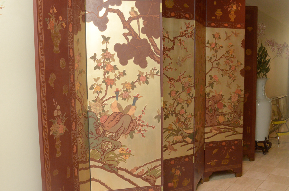 Chinese Painted Wood Folding Screen