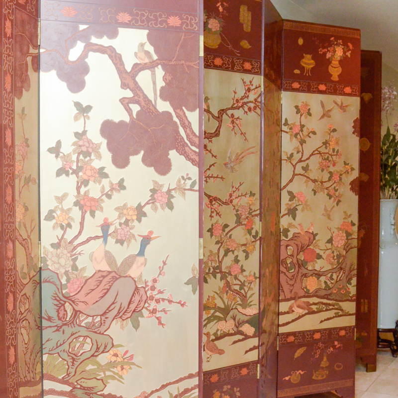 Chinese Painted Wood Folding Screen