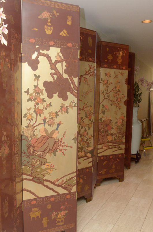 Chinese Painted Wood Folding Screen
