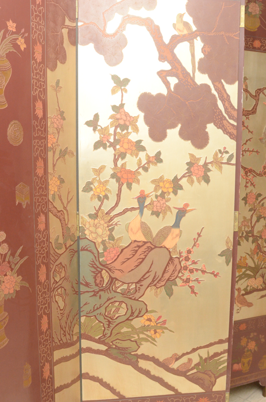 Chinese Painted Wood Folding Screen