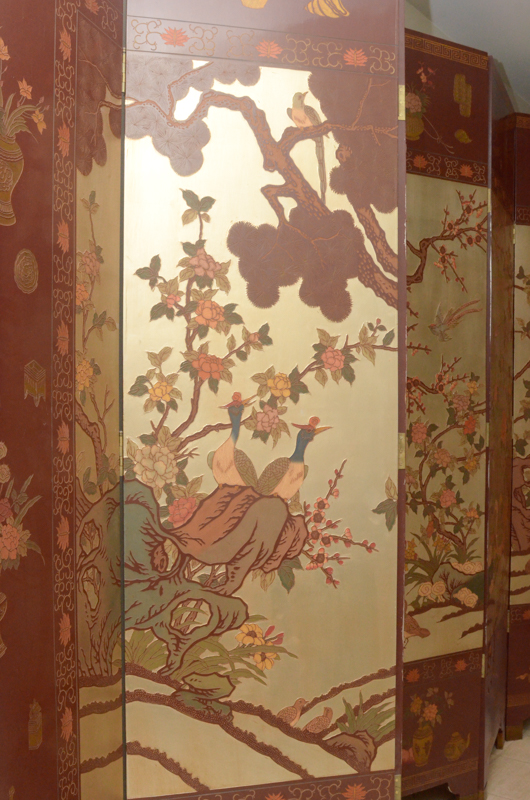 Chinese Painted Wood Folding Screen