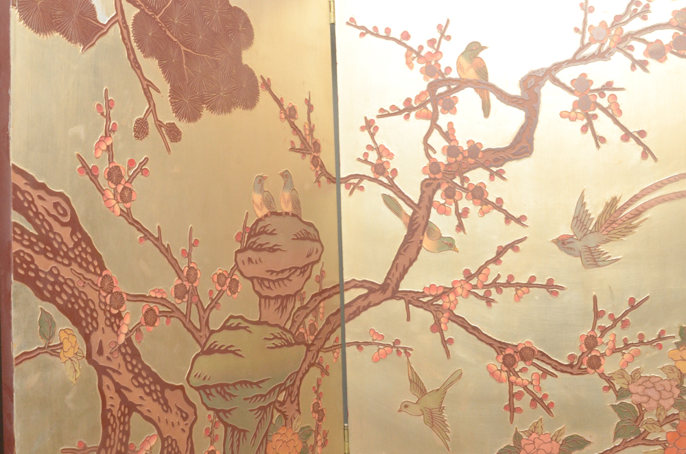 Chinese Painted Wood Folding Screen
