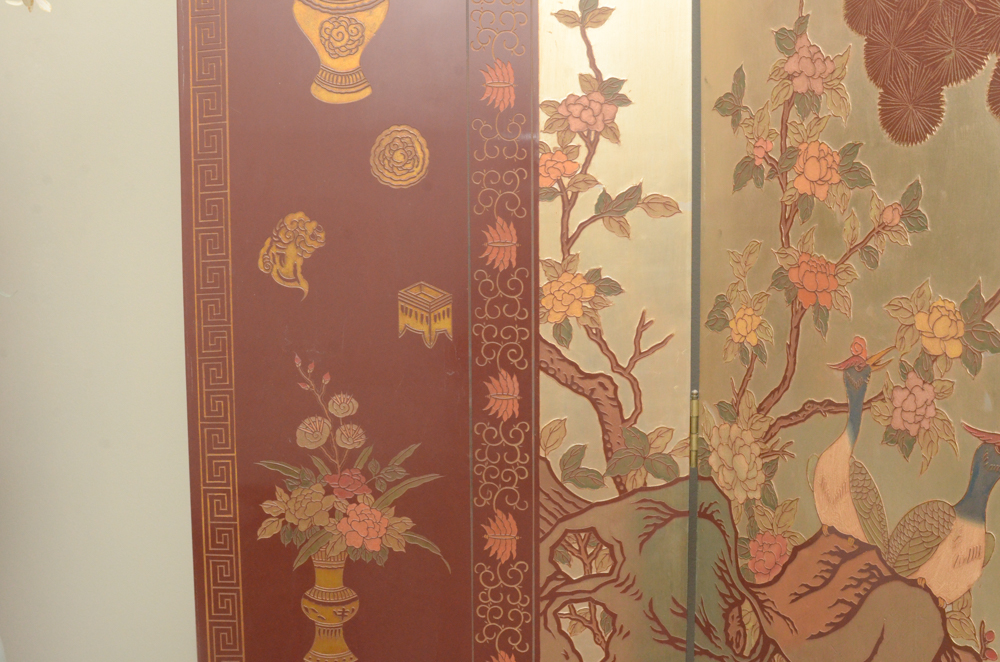 Chinese Painted Wood Folding Screen