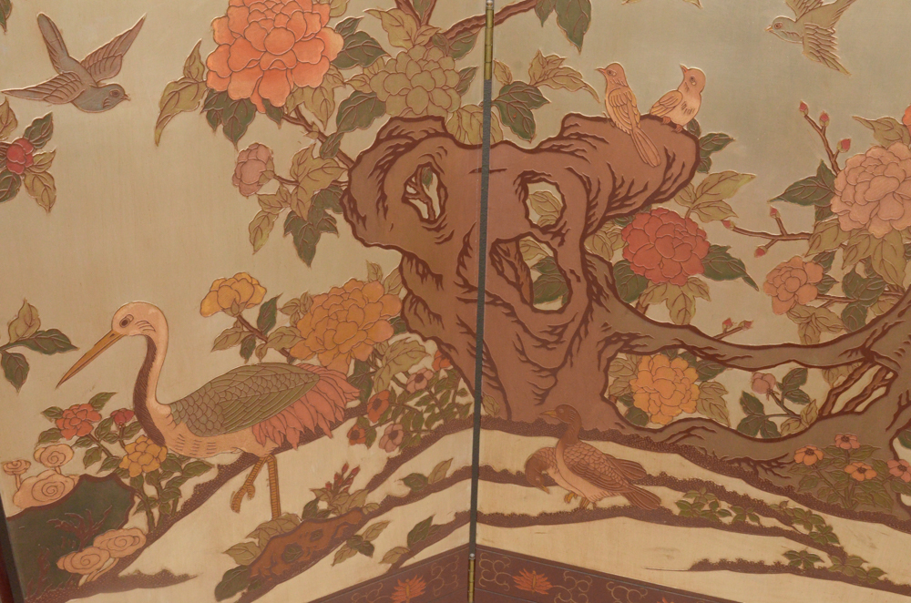 Chinese Painted Wood Folding Screen