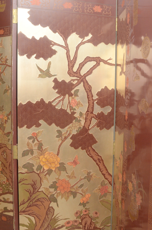 Chinese Painted Wood Folding Screen