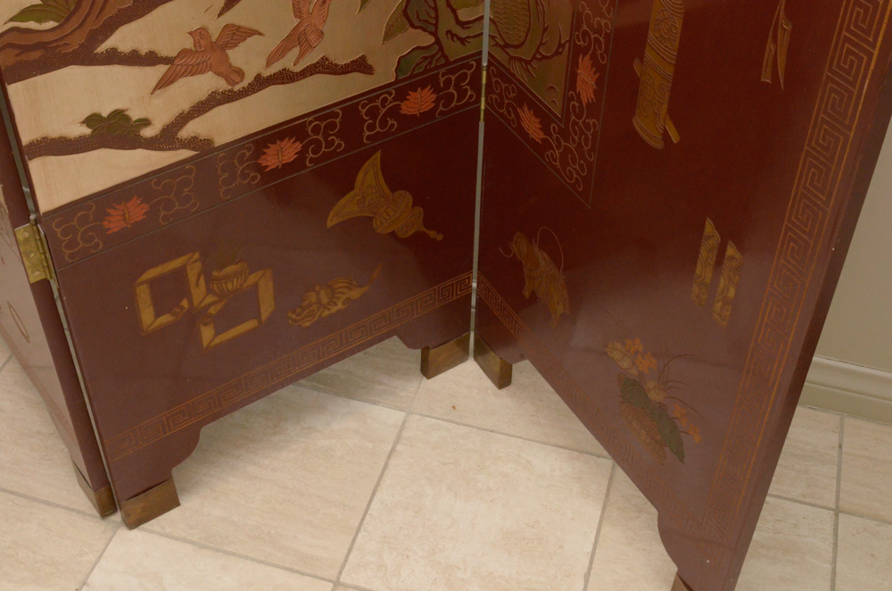Chinese Painted Wood Folding Screen