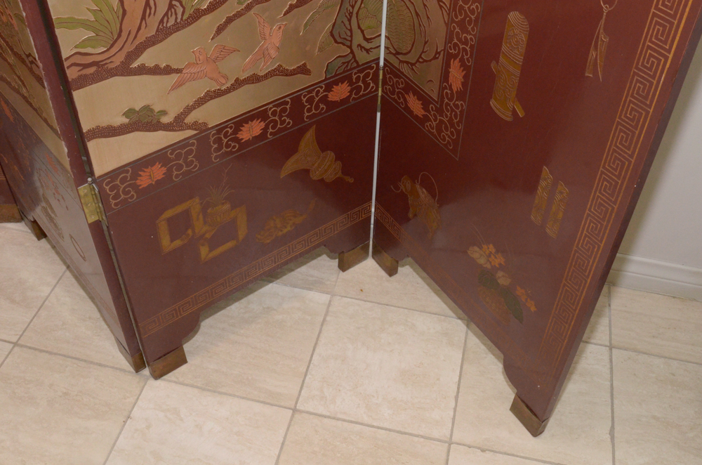 Chinese Painted Wood Folding Screen