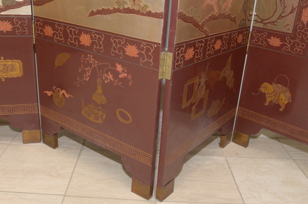 Chinese Painted Wood Folding Screen