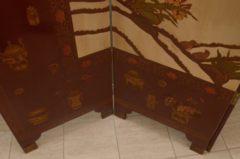 Chinese Painted Wood Folding Screen