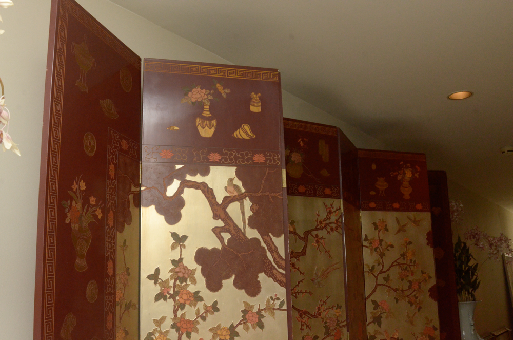 Chinese Painted Wood Folding Screen
