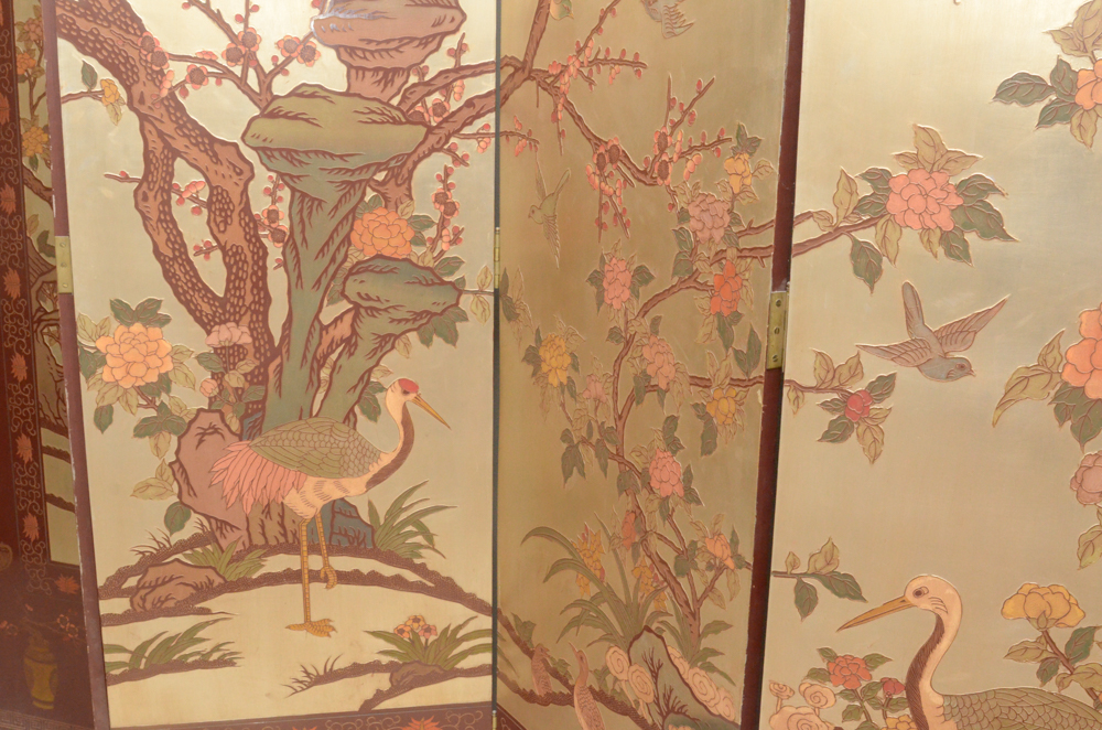 Chinese Painted Wood Folding Screen