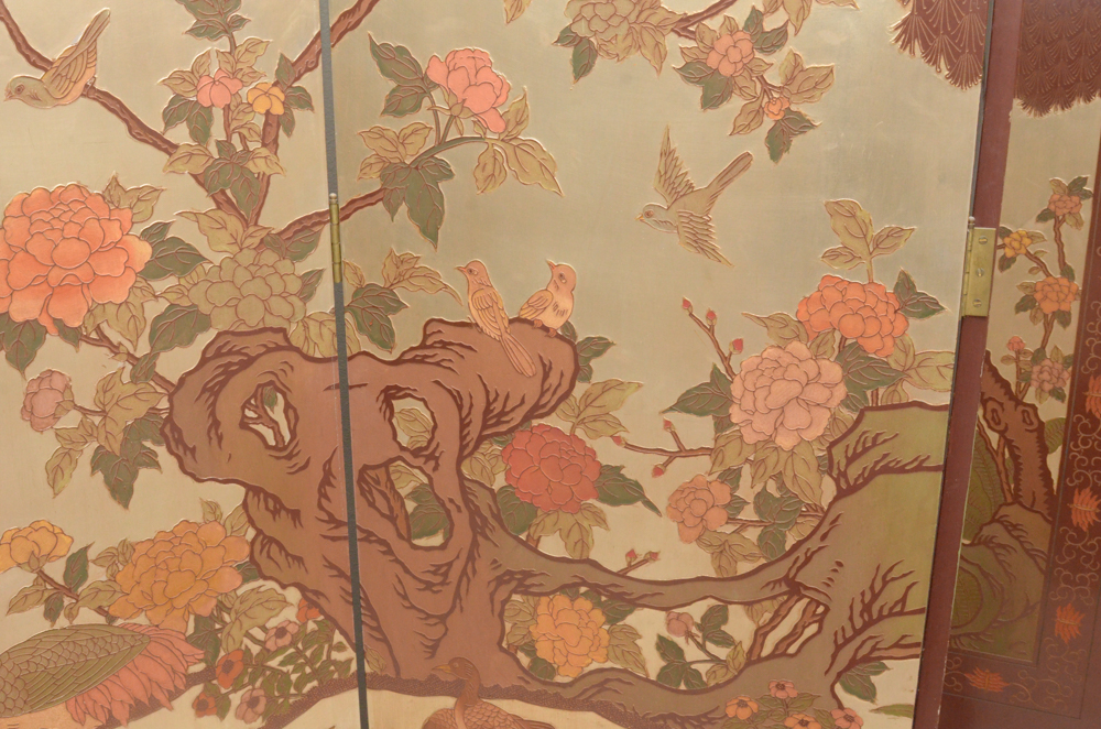 Chinese Painted Wood Folding Screen
