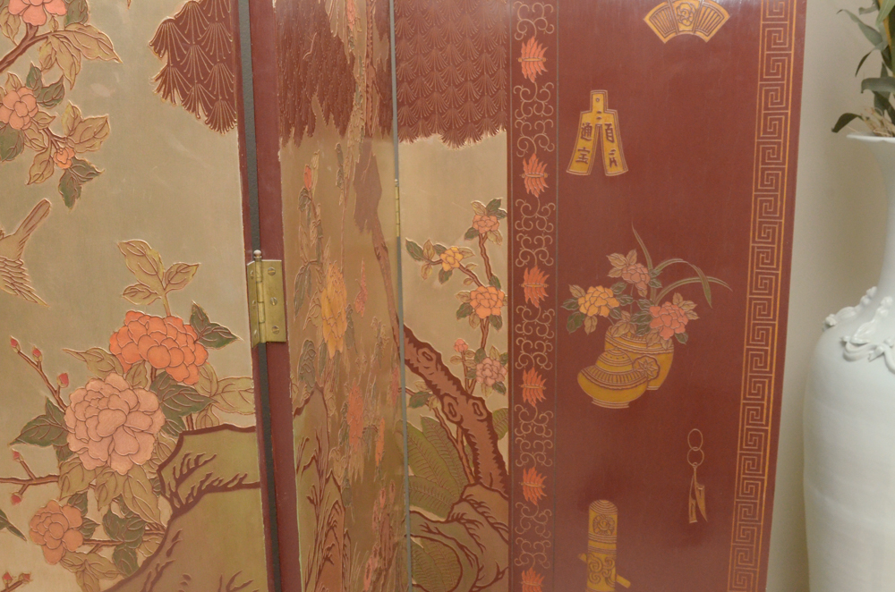 Chinese Painted Wood Folding Screen