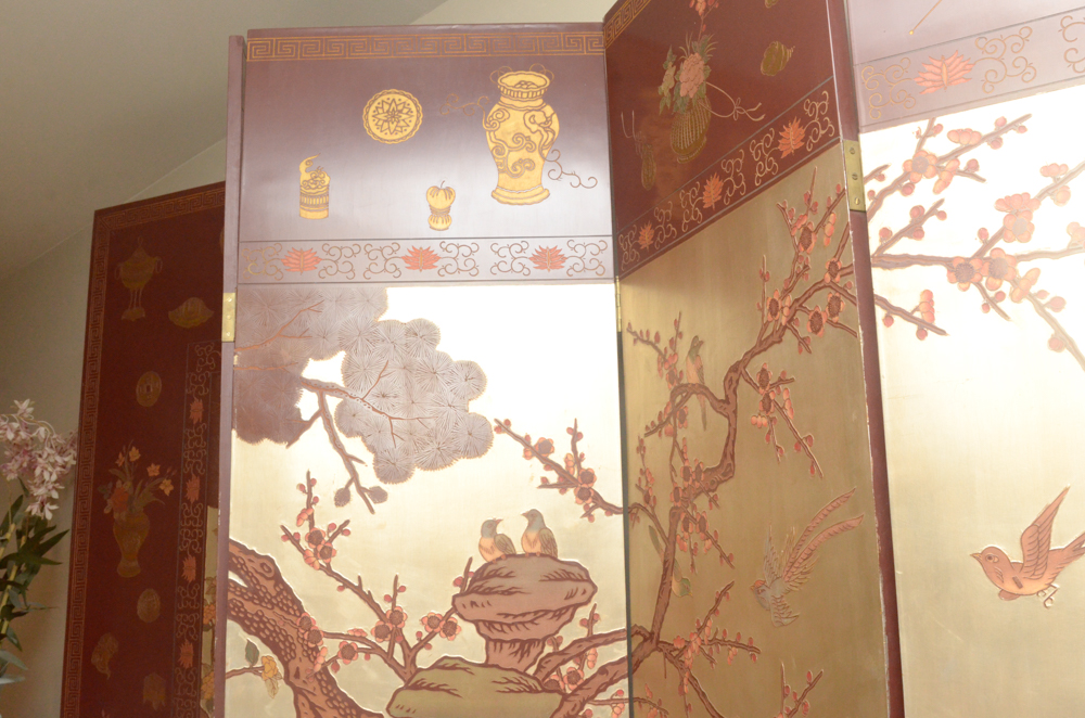 Chinese Painted Wood Folding Screen