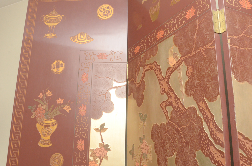 Chinese Painted Wood Folding Screen