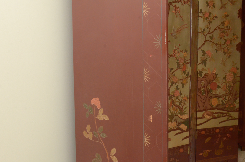 Chinese Painted Wood Folding Screen