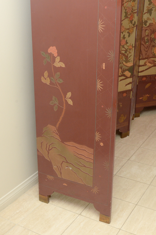 Chinese Painted Wood Folding Screen