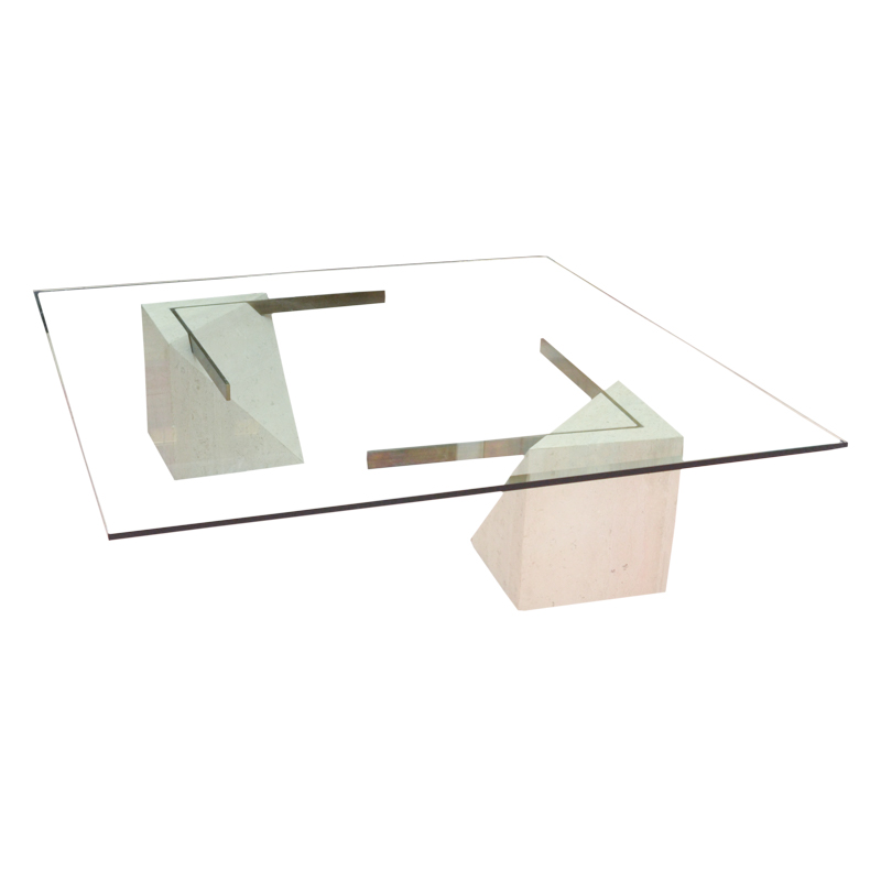 Contemporary Glass and Stone Coffee Table