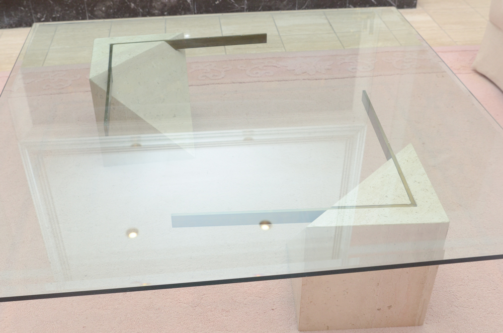 Contemporary Glass and Stone Coffee Table