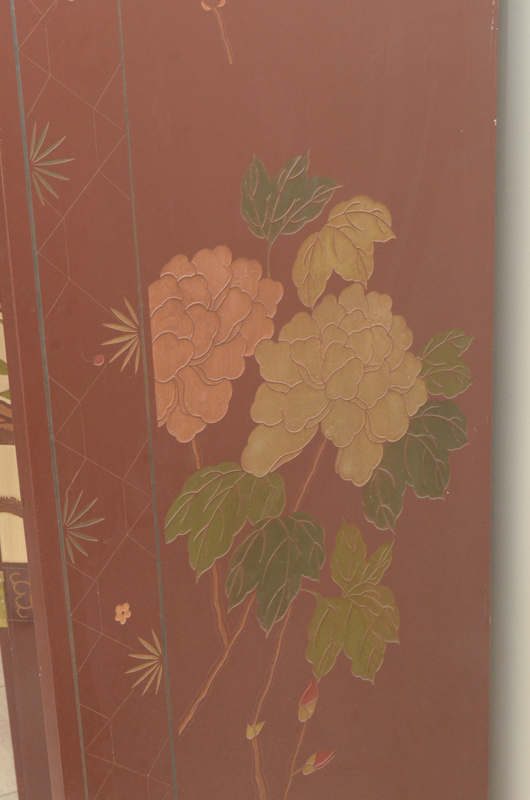 Chinese Painted Wood Folding Screen
