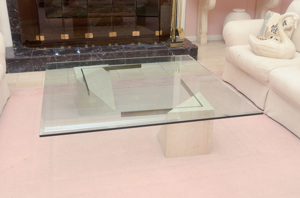 Contemporary Glass and Stone Coffee Table