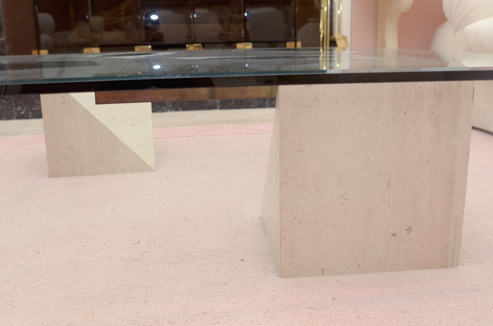 Contemporary Glass and Stone Coffee Table