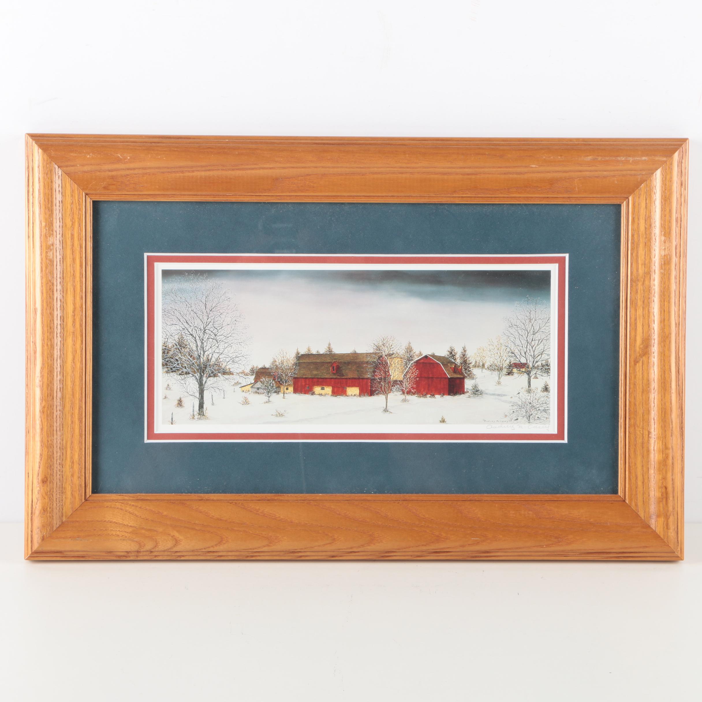 Audrey M. Casey Offset Lithograph "Solitude of Winter, Hwy 00, Door County, WI"