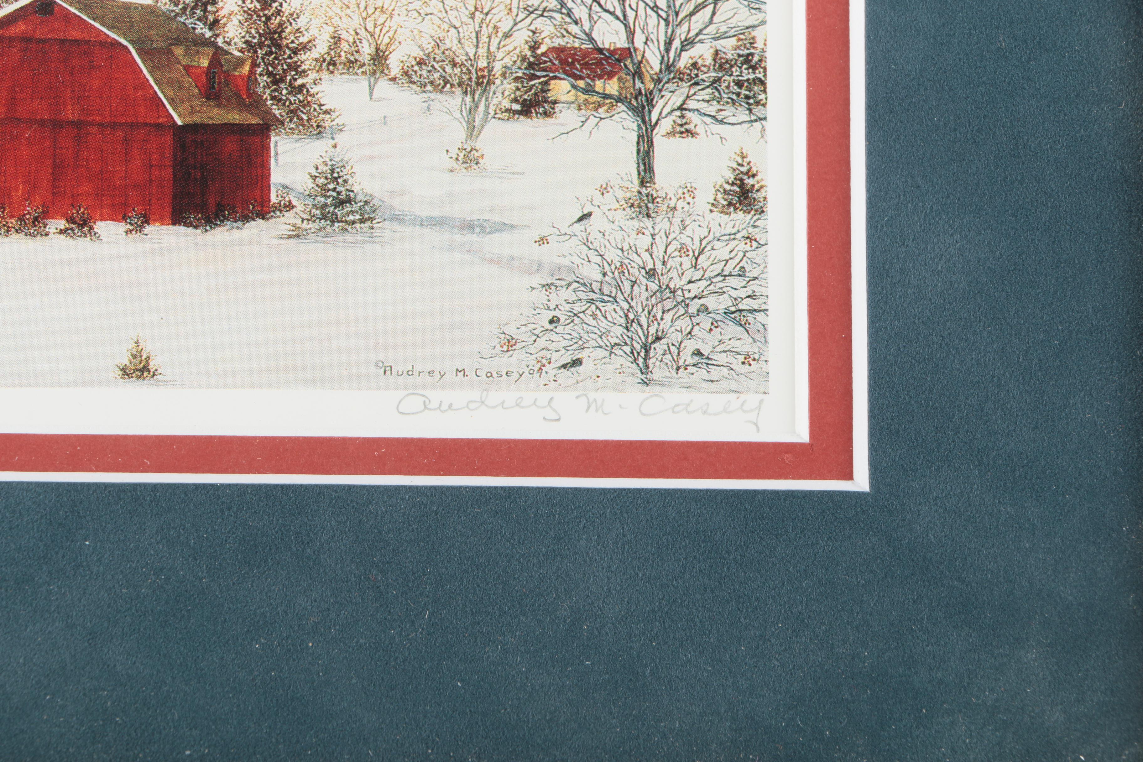 Audrey M. Casey Offset Lithograph "Solitude of Winter, Hwy 00, Door County, WI"