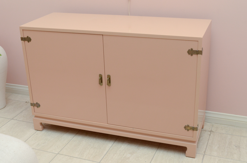 Vintage Salmon Pink Lacquered Credenza by John Widdicomb