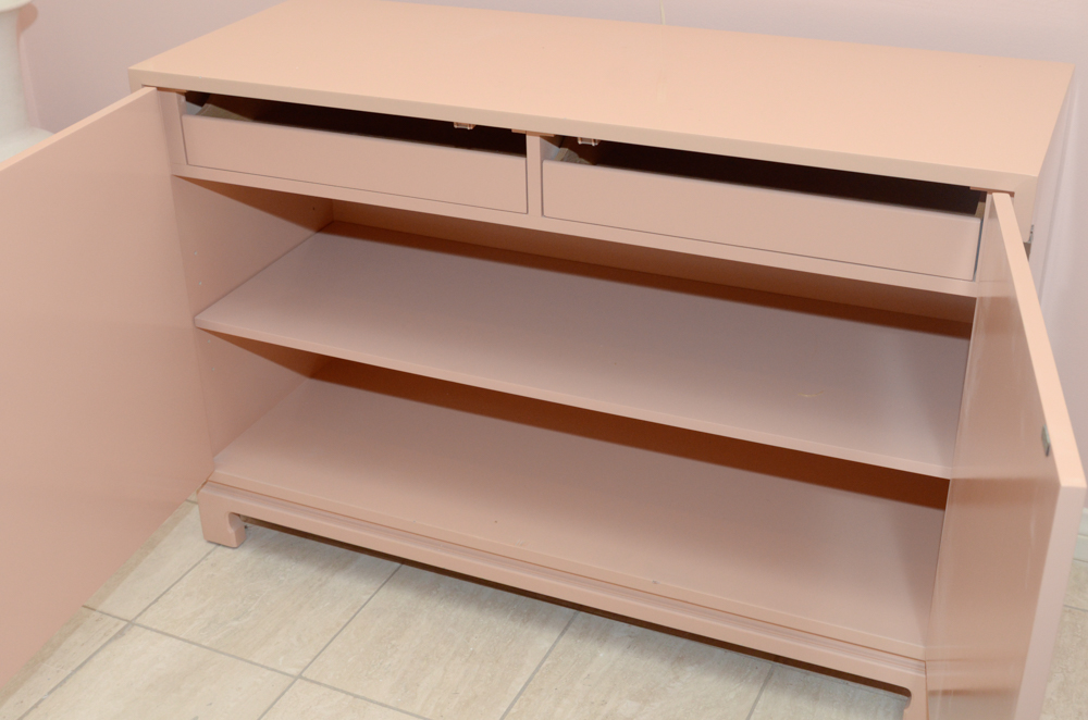 Vintage Salmon Pink Lacquered Credenza by John Widdicomb