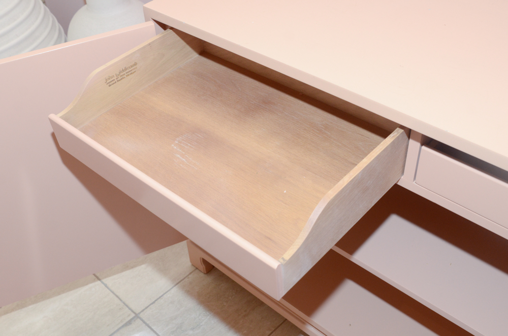 Vintage Salmon Pink Lacquered Credenza by John Widdicomb