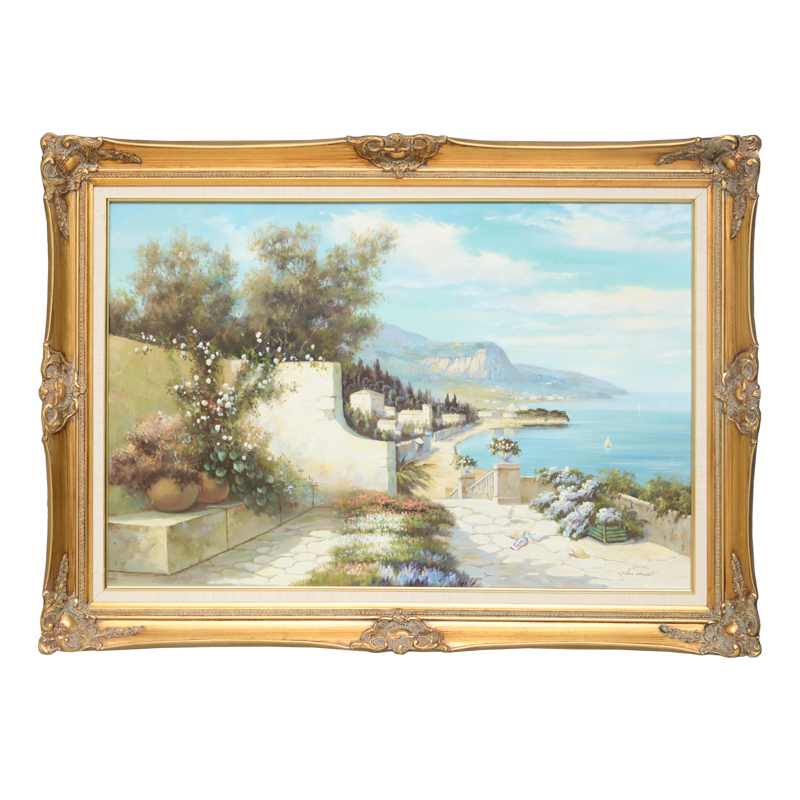 Jan Chronert Oil Painting on Canvas of an Idyllic Mediterranean Coast