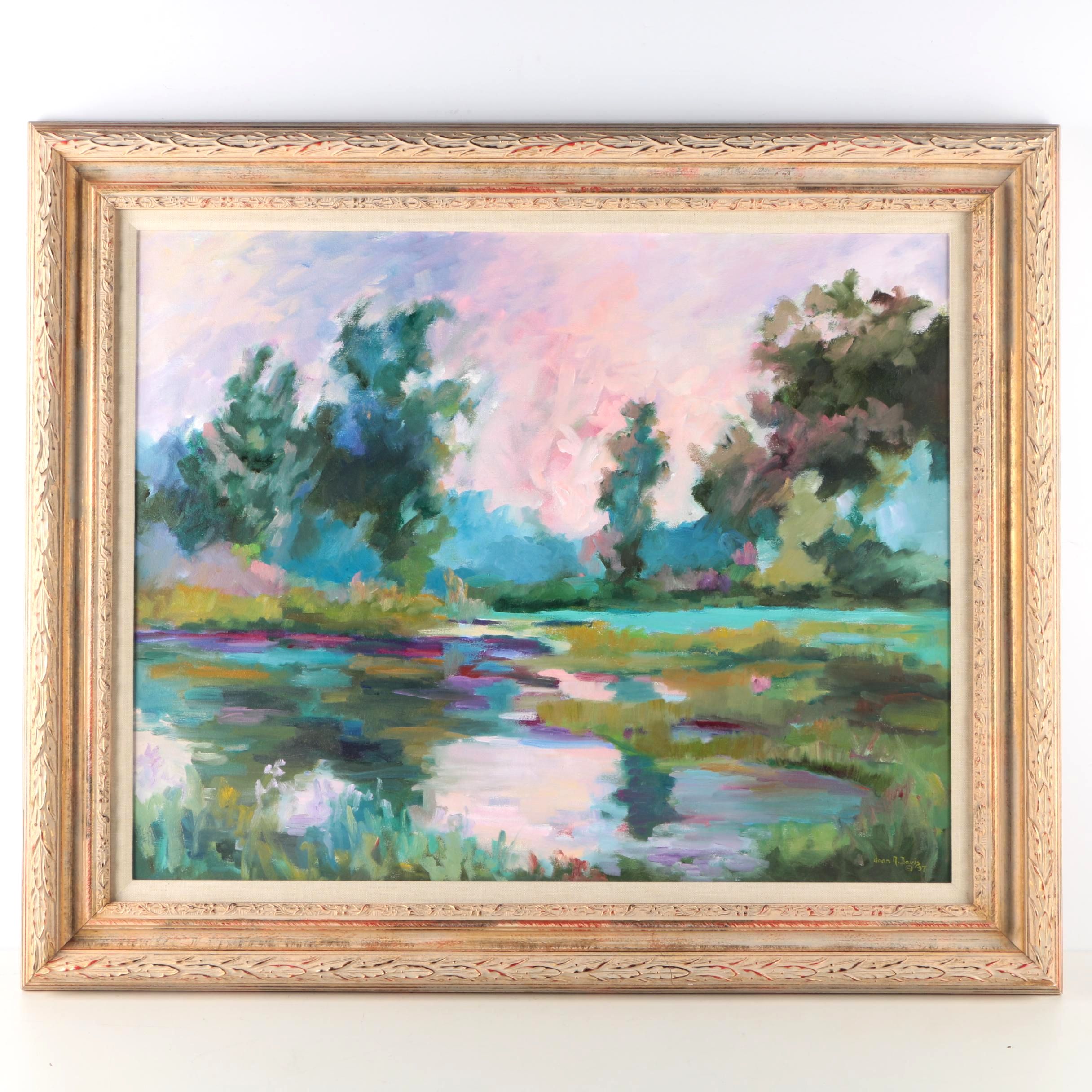 Joan A. Davis Oil Painting on Canvas "Evening Light"