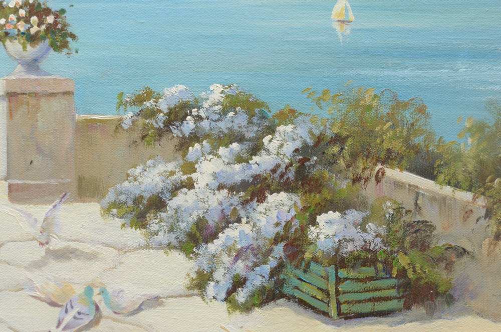 Jan Chronert Oil Painting on Canvas of an Idyllic Mediterranean Coast