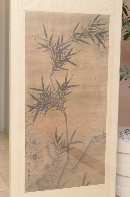 Chinese Watercolor on Paper of Bamboo Leaves