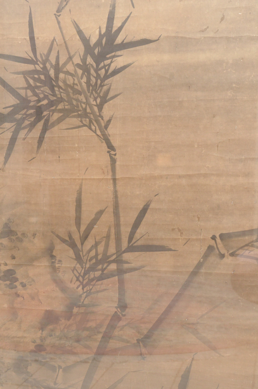 Chinese Watercolor on Paper of Bamboo Leaves