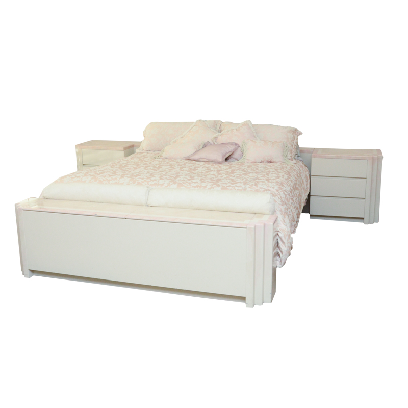 A. Parnian Signed Vintage Bed Frame, Foot Chest and Matching Bedside Tables