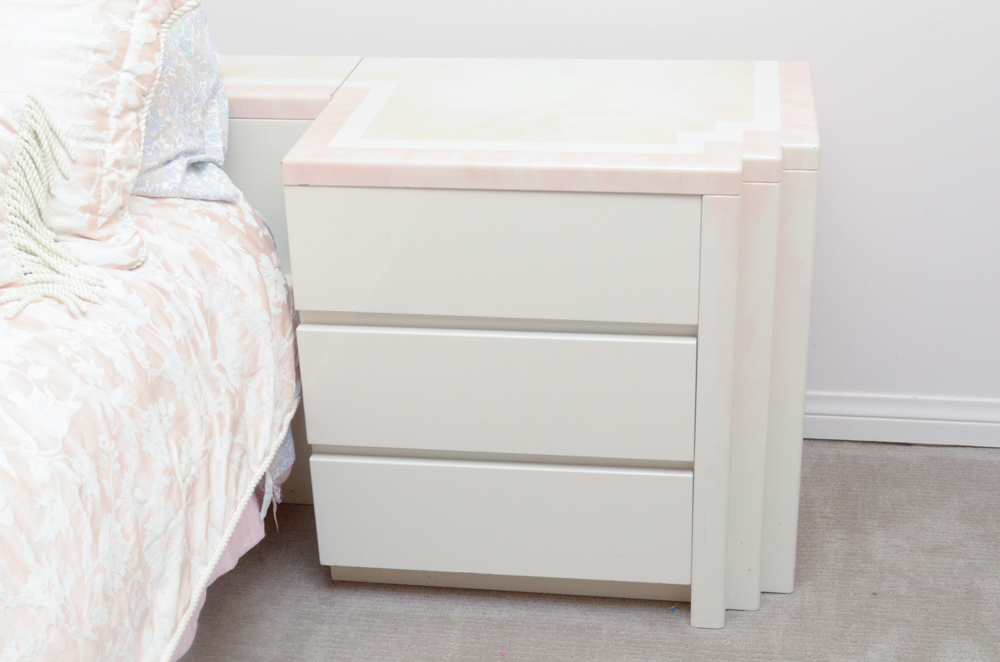 A. Parnian Signed Vintage Bed Frame, Foot Chest and Matching Bedside Tables