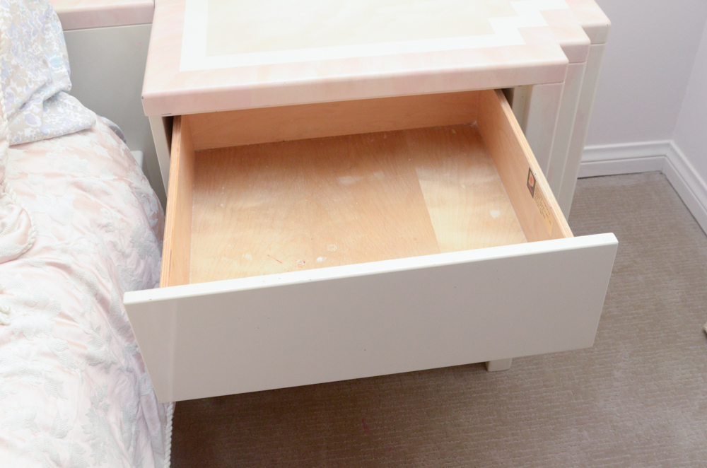 A. Parnian Signed Vintage Bed Frame, Foot Chest and Matching Bedside Tables