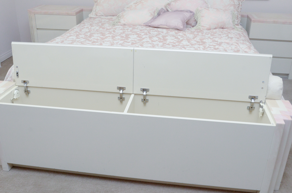 A. Parnian Signed Vintage Bed Frame, Foot Chest and Matching Bedside Tables