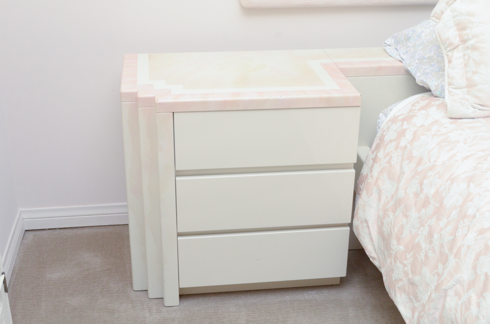 A. Parnian Signed Vintage Bed Frame, Foot Chest and Matching Bedside Tables