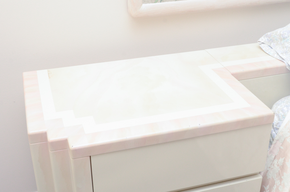 A. Parnian Signed Vintage Bed Frame, Foot Chest and Matching Bedside Tables