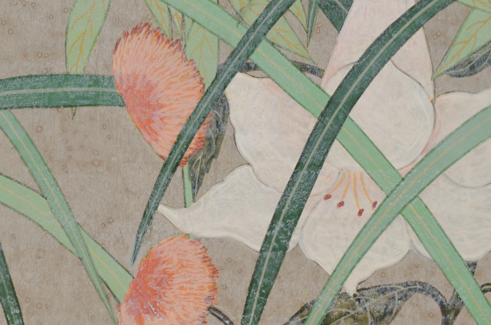 Chinese Style Painting on Board of River and Plants