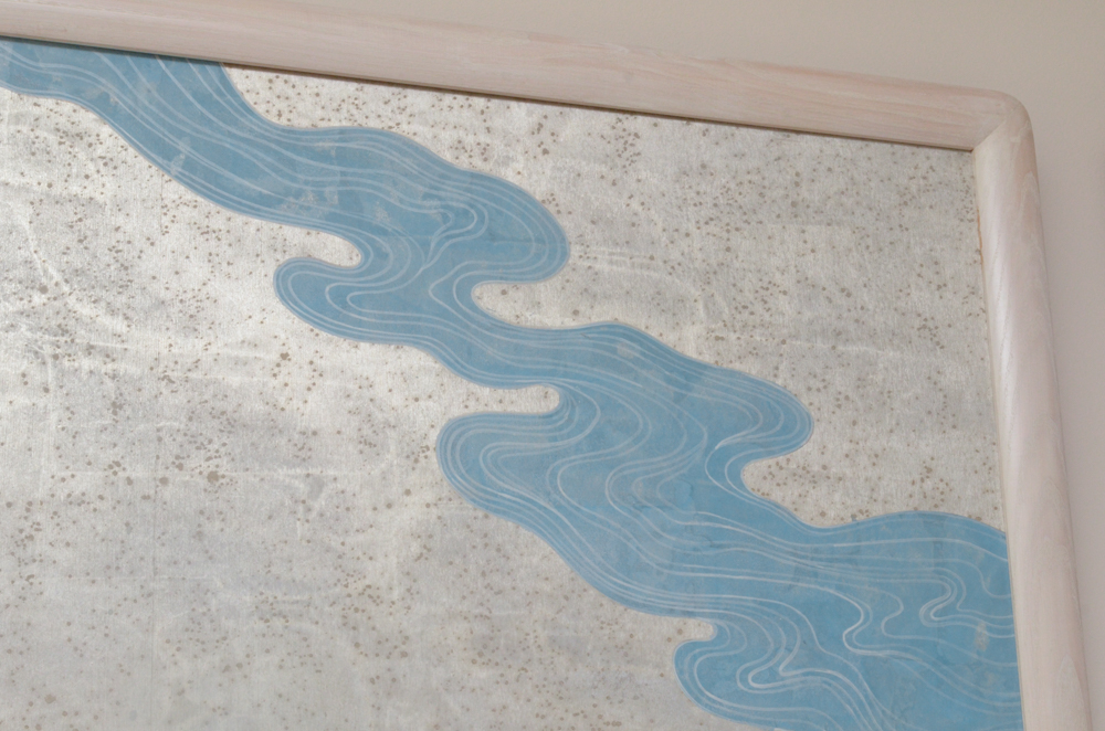 Chinese Style Painting on Board of River and Plants