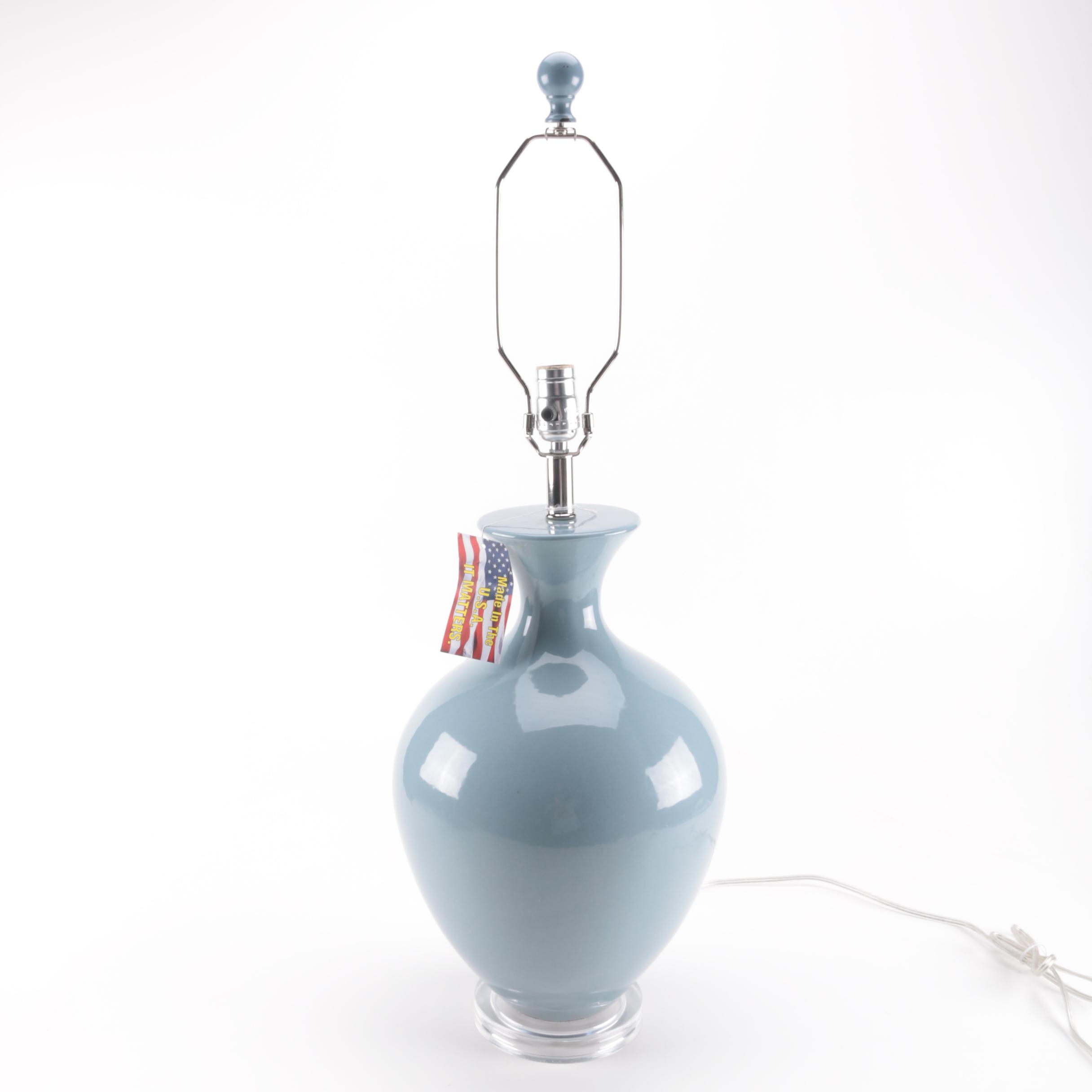 Light Blue Ceramic Urn Table Lamp