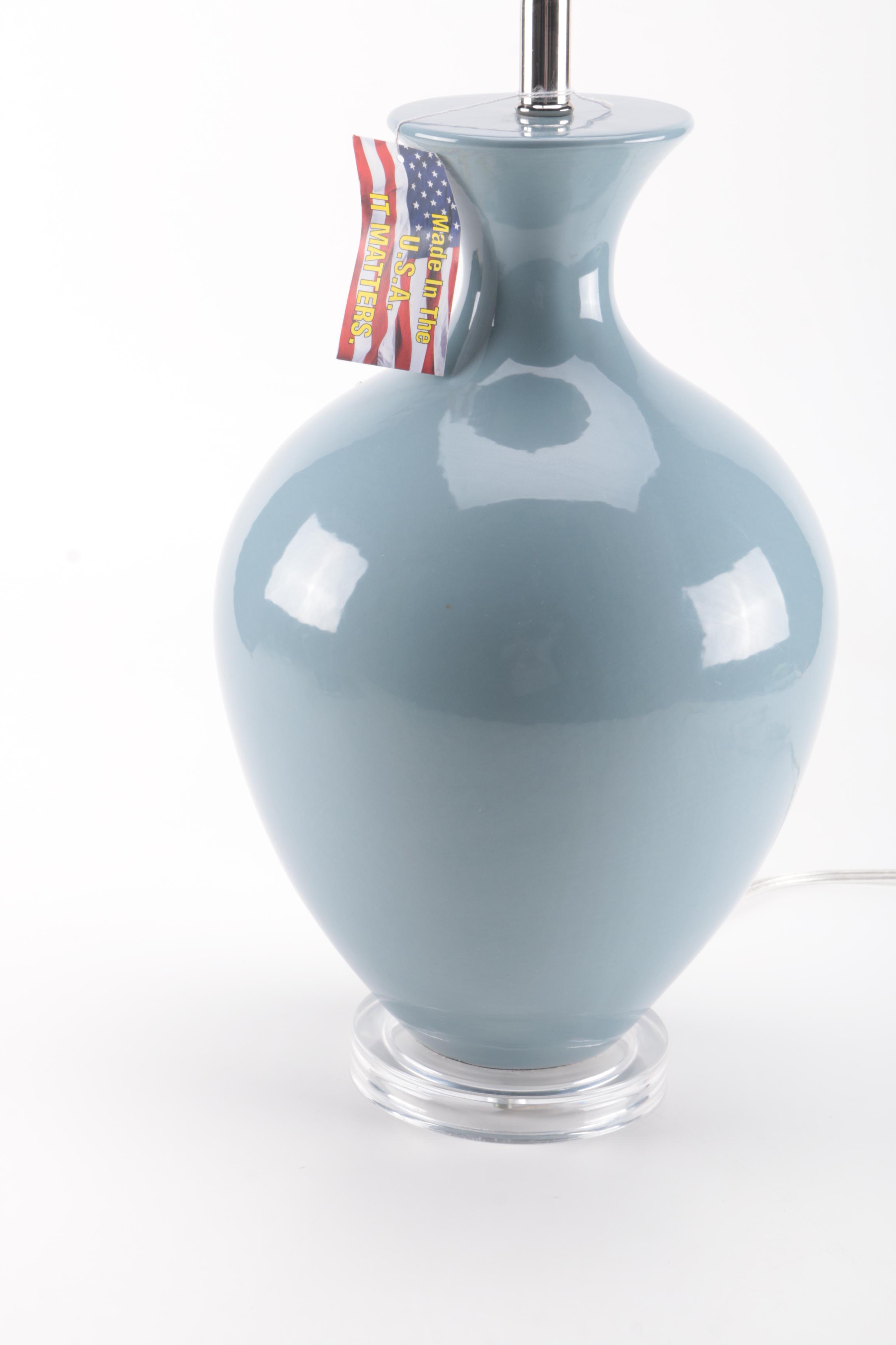 Light Blue Ceramic Urn Table Lamp
