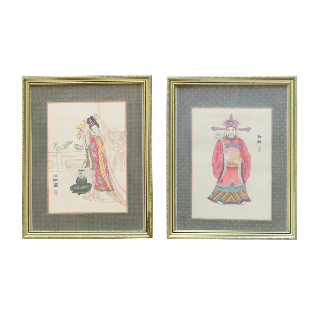 Chinese Prints "Inner Essence of Adornment" and "God of Wealth"