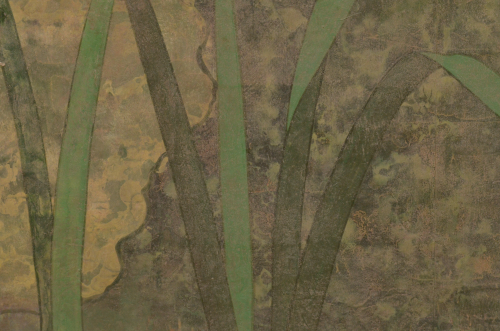 Chinese Style Painting on Board of Crane and Lotus Flowers
